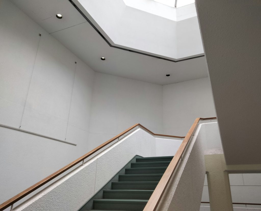 Stairwell with smart lighting in place.